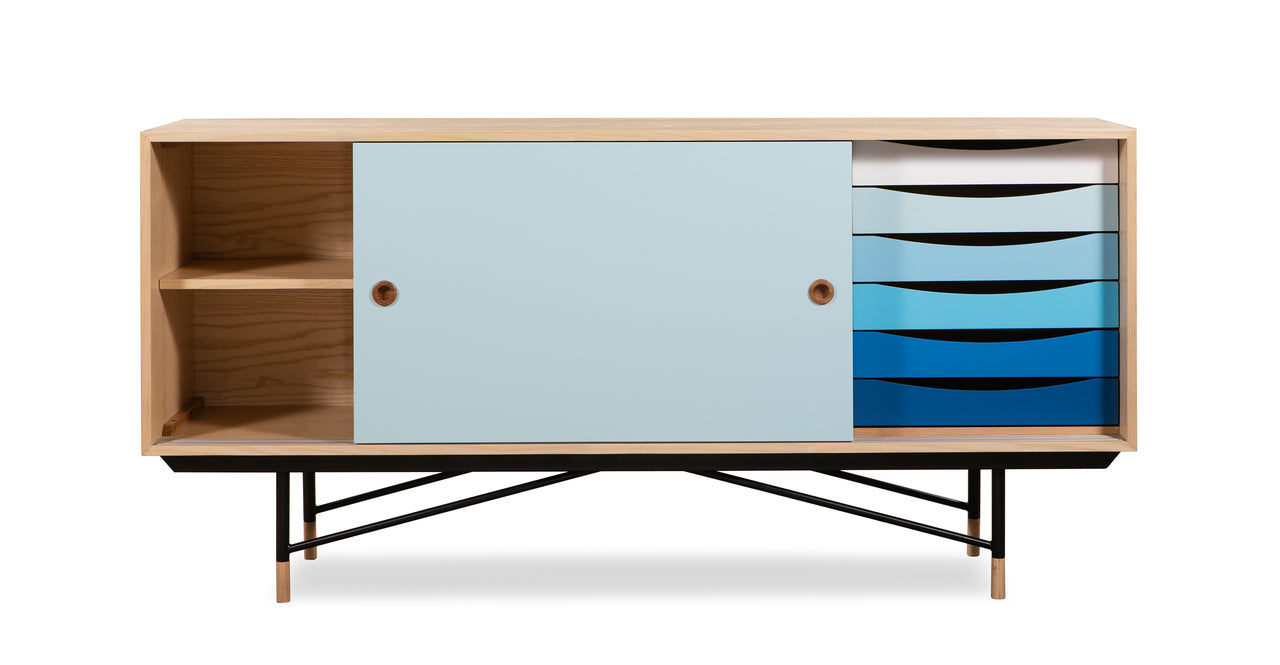 COLOR THEORY SIDEBOARD - NATURAL/BLUE 77" - Home Office Makeover