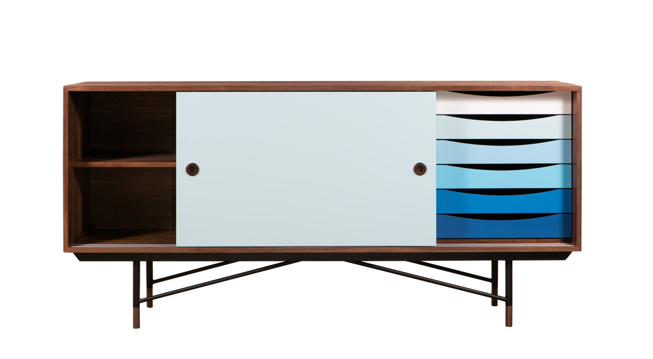 COLOR THEORY SIDEBOARD - WALNUT/BLUE 77" - Home Office Makeover