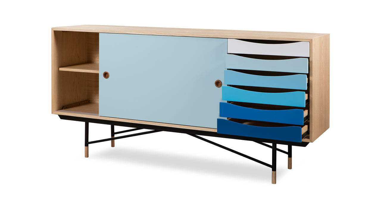 COLOR THEORY SIDEBOARD - NATURAL/BLUE 77" - Home Office Makeover